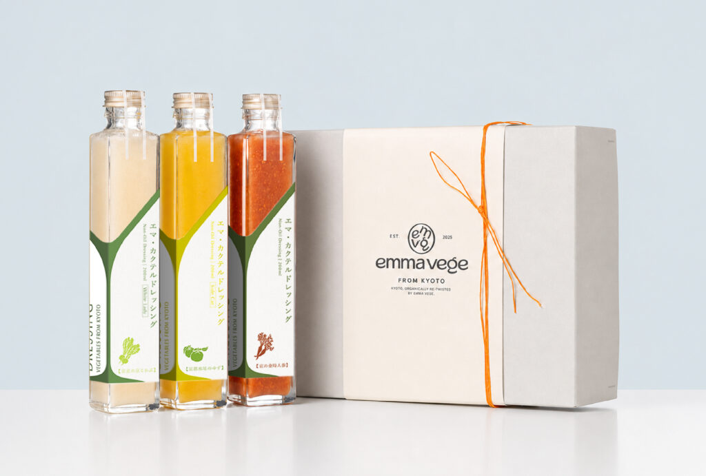 五感を通して、日常の食卓に乾杯のきっかけを。｜京野菜ドレッシング「EMMA’S Cocktail Dressing」パッケージデザイン